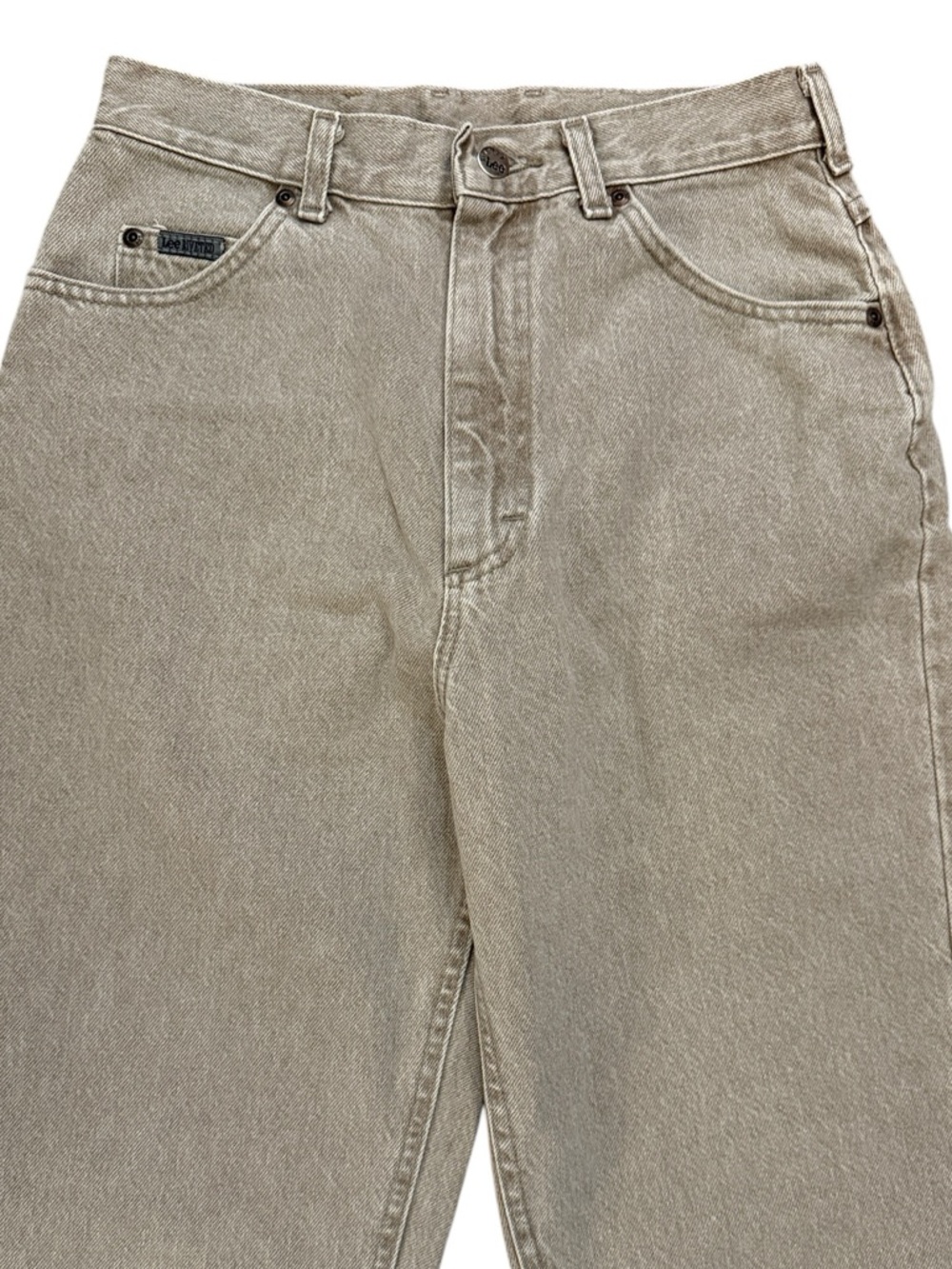 Vintage Lee Riveted USA High Rise Mom Jean Tan 27x29.5 Tapered 10 90s Minimalist
